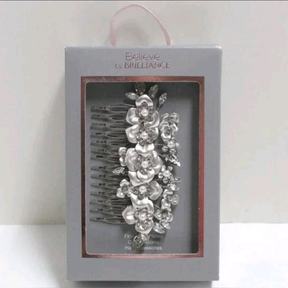 Believe by Brilliance Fine Silver Plated Cubic Zirconia Elegant Hair Comb BNIB